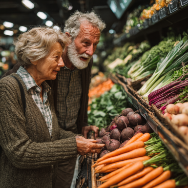 Щаслива літня пара готує здорову їжу