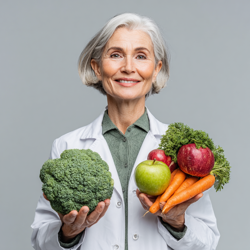 Літня жінка насолоджується здоровою їжею